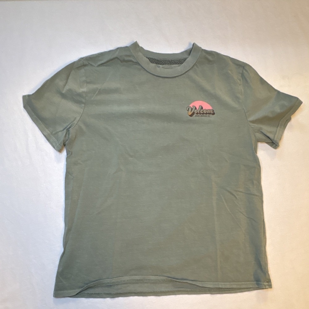 Volcom Boys Organic Cotton Logo T-Shirt Green Crew Neck Short Sleeve Size M